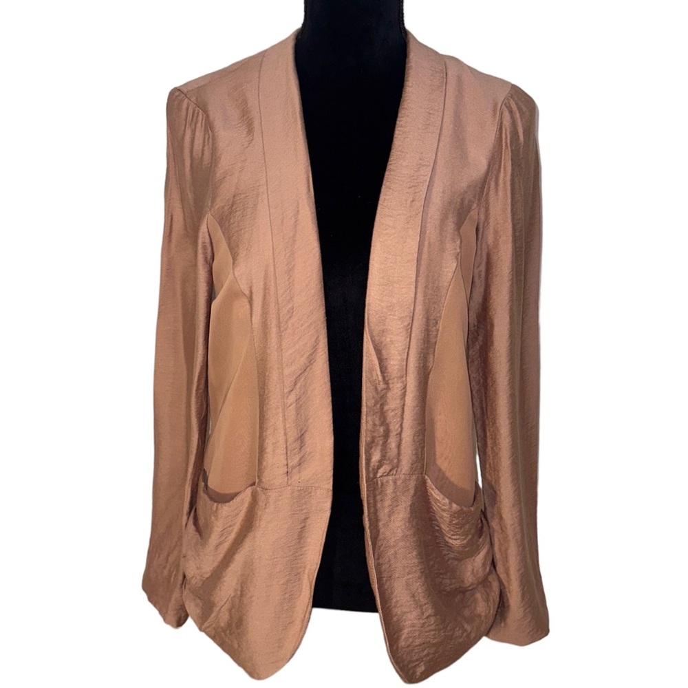 Silence + Noise Blazer Womens Medium Tan Brown Sheer Panels Office Simple